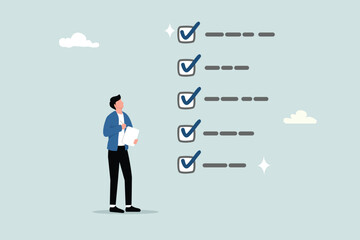 Fototapeta premium Task completion checklist, digital document approval, planning list, productivity task completion or completion or completed work checklist, entrepreneur checkbox as completed on digital tablet.