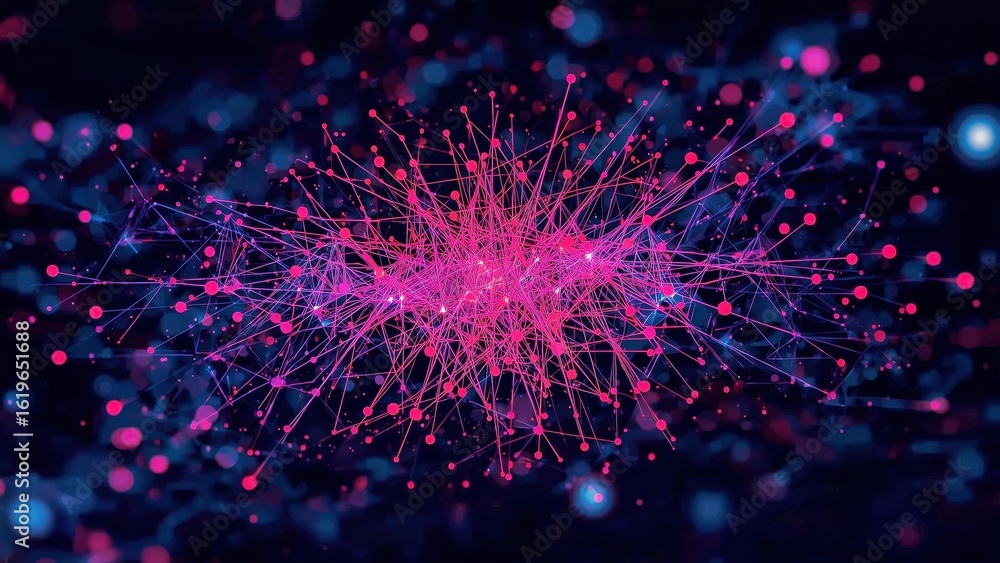 Poster deep learning. abstract pink digital network nodes connections technol