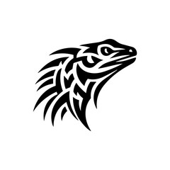 Naklejka premium Monochrome tribal lizard head silhouette