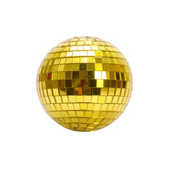 Shiny golden disco ball with reflective light reflection isolated on white background