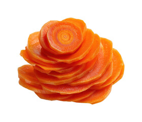 Sliced carrots preparation for healthy meals kitchen food bright top view isolated on transparent background, png