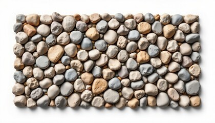 a high resolution, ultra sharp isolated texture sample of pebble mosaic, placed on a pure white background with no shadow or minimal soft shadows only