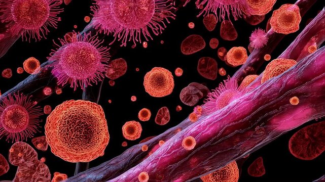 Crosssection microscopy view emphasizing reduced insulin secretion as beta cells undergo stress and damage in chronic hyperglycemia environment.