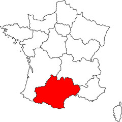 Map of Occitanie, France map with Occitanie highlighted, perfect for infographics, education, editorial and travel design.