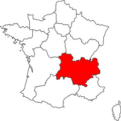 Map of Auvergne-Rhône-Alpes, France map with Auvergne-Rhône-Alpes highlighted, perfect for infographics, education, editorial and travel design.

