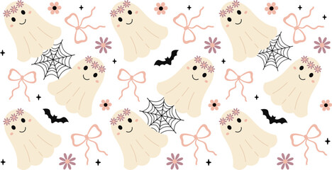 Halloween Ghost Coquette Bow 16oz Libbey Glass Can Wrap. Spooky Season Sublimation Design.