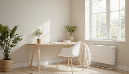 Fototapeta premium Scandinavian Eco Minimalist Home Office with Soft Natural Light