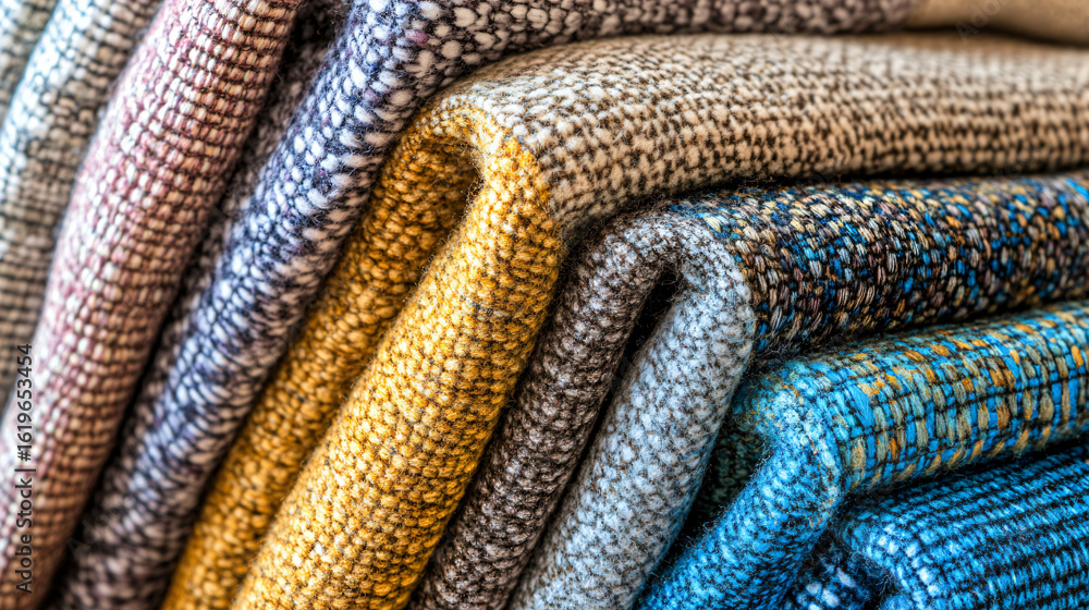 Aufkleber cozy pile of colorful blankets neatly stacked together creating a warm and inviting atmosphere