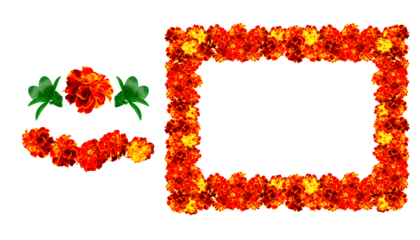 Frame, garlands of flowers isolated. Set .Marigold Diwali. Indian flower . marriage, festivals traditional.