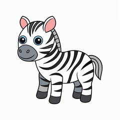 Cute cartoon zebra with blue eyes on white background