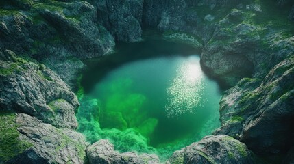 Emerald Pool Nestled Amidst Rugged, Verdant Cliffs