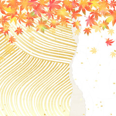 金色の波紋に紅葉　和紙風の背景イラスト	