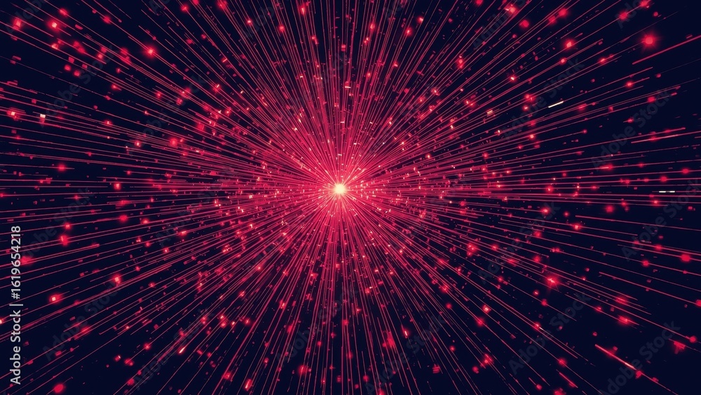 Poster programmatic seo. red glowing particles explosion with motion effect o