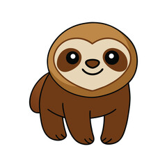 Cute cartoon sloth with brown fur on white background