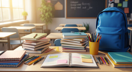 fournitures scolaire dans la classe 