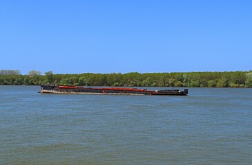 River freight transport on the Danube, barges near the city of Smederevo