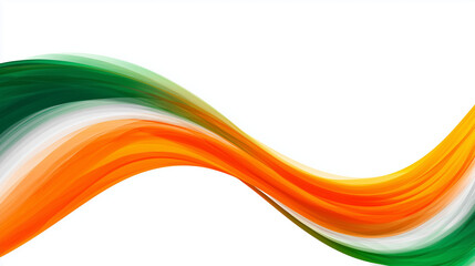 Minimal vector style Tiranga flag illustration, white background with flowing orange, white, green ribbons