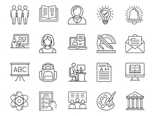 Collection of linear education icons representing learning school university and online courses in a clean style | Ai Generated Icon
