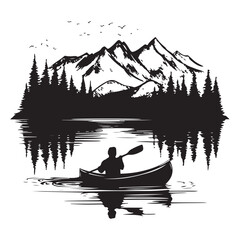 Canoe boat silhouette vector art illustration