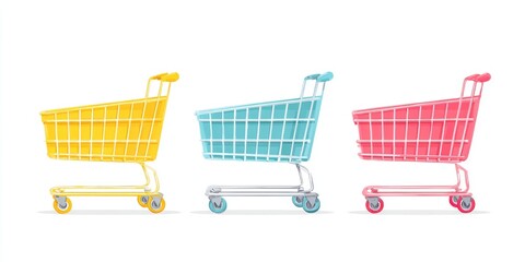 Three colorful shopping carts