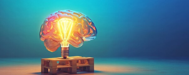 Brain Lightbulb on Pallet - Innovation Concept, Idea , Creativity