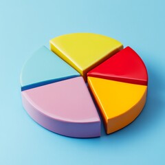 Colorful 3D Pie Chart Diagram on Blue Background, Data , Statistics
