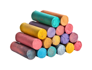 Colorful chalk supplies workspace creative materials bright atmosphere view isolated on transparent background, png