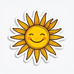 Smiling Yellow Sun Cartoon with White Background for Summer Weather Icon