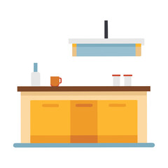 Kitchen counter with orange cabinets and white background