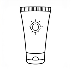 Obraz premium Sunscreen Tube with Sun Graphic in Black and White Line Art Style for Skin Protection