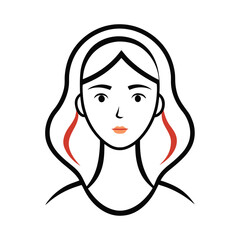 Minimalist black line art of a woman's face with red accents