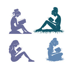 Girls Reading Book and Learning Quietly