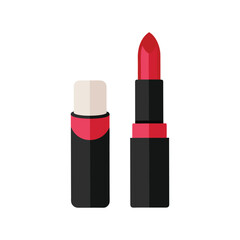 Red lipstick open and closed on white background makeup
