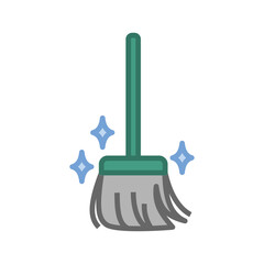colored vector illustration icon of a broom with sparkle isolated on transparent background