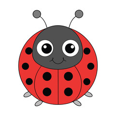 Cute cartoon ladybug with big eyes on white background