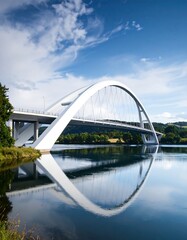 Obraz premium Modern arch bridge over tranquil water