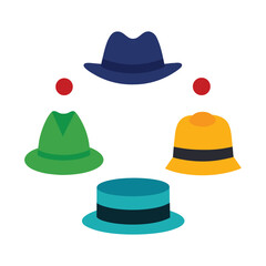 Four assorted hats on white background fedora beret