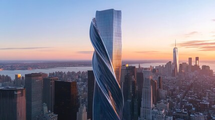 Sculptural Skyscraper at Sunset: A New York City Architectural Marvel