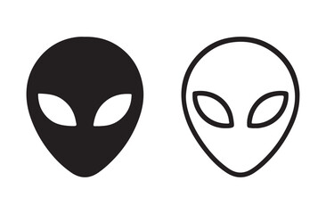 Alien Face Icon Set Flat Outline Style