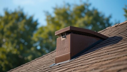Close-up View of a Brown Roof Vent on a House with a Blurred Green Background