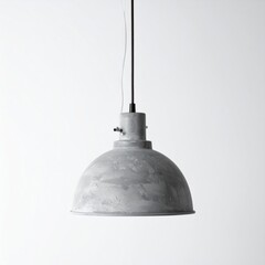 Isolated Gray Metal Pendant Lamp Hanging from White Ceiling Fixture