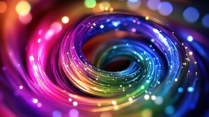 Vibrant Swirl of Light: Abstract Rainbow Energy Vortex with Bokeh Effects