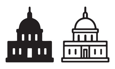 Obraz premium Capitol Building Icon Set Flat Outline Style