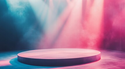 Stage with pink and blue lights and smoke , stage , lights