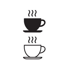 Coffee Cup Icon Set Flat Outline Style