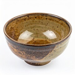 Handmade Brown Ceramic Bowl on White Background Displaying Rustic Glaze and Earthenware Design