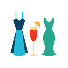 Two dresses and a cocktail drink on white summer evening