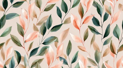 Seamless A stunning pattern of vibrant leaves in various shades on a soft background.