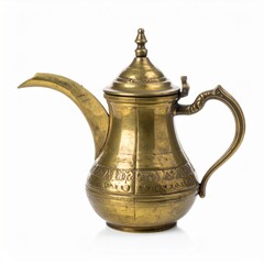 Detailed Golden Antique Teapot Isolated on White Background