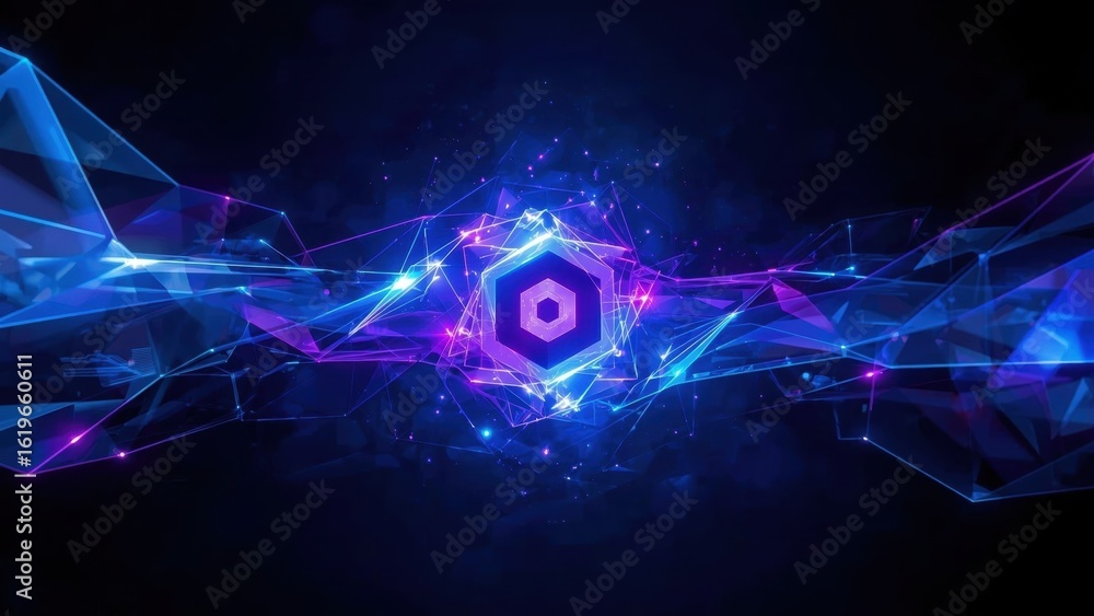 Poster pydantic. futuristic digital hexagon glowing neon lights abstract tech